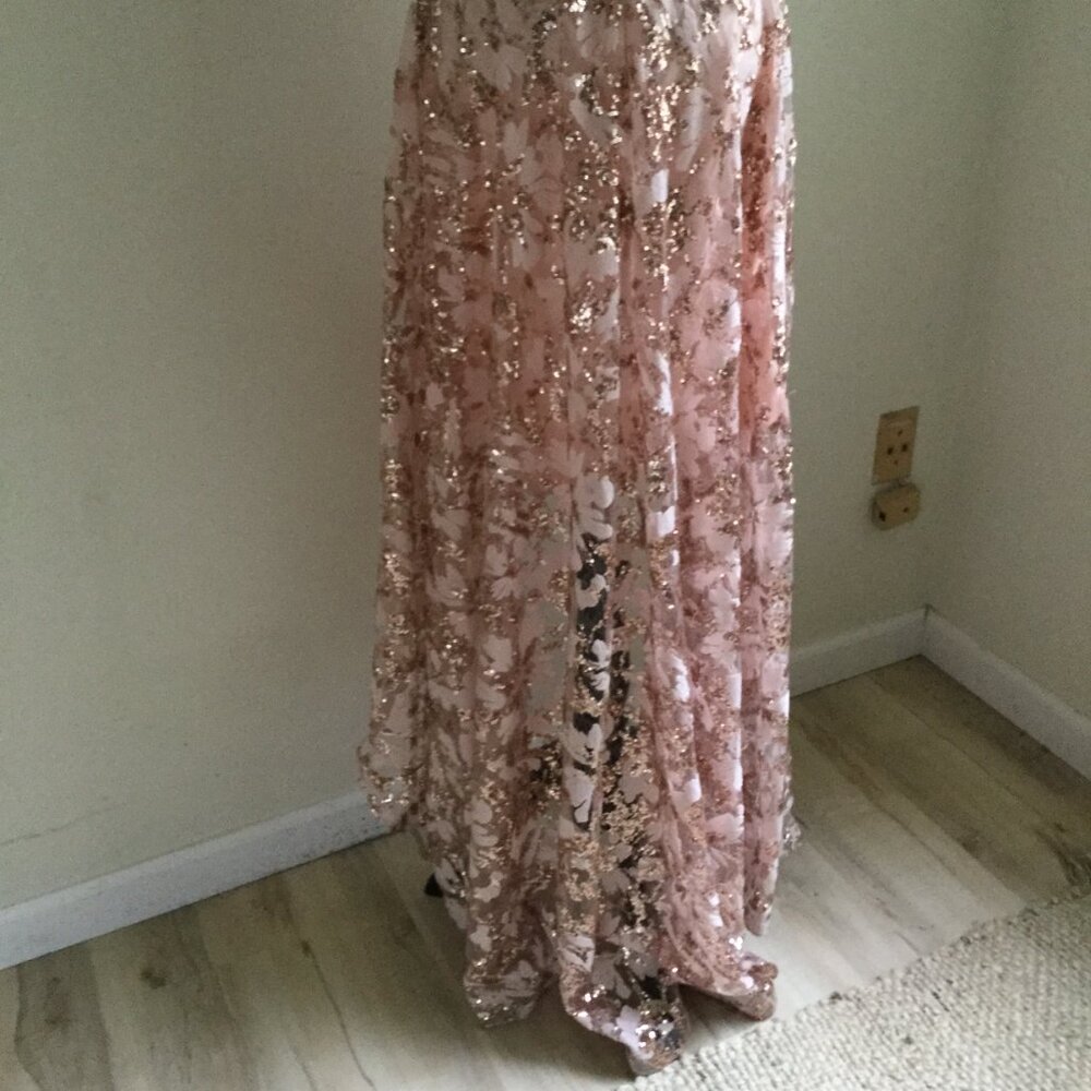 Eliza J. Sequin Peachy Pink Embroidered Sequin Gown 6 - Picture 6 of 13